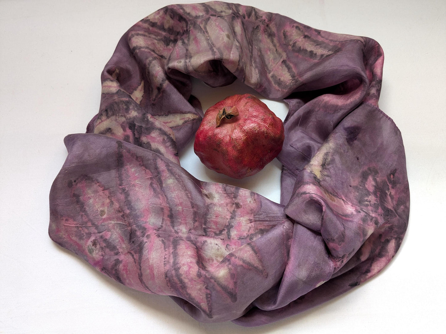 Hand-Dyed Silk Scarf: Cochineal, Sumac & Smokebush Botanical Print