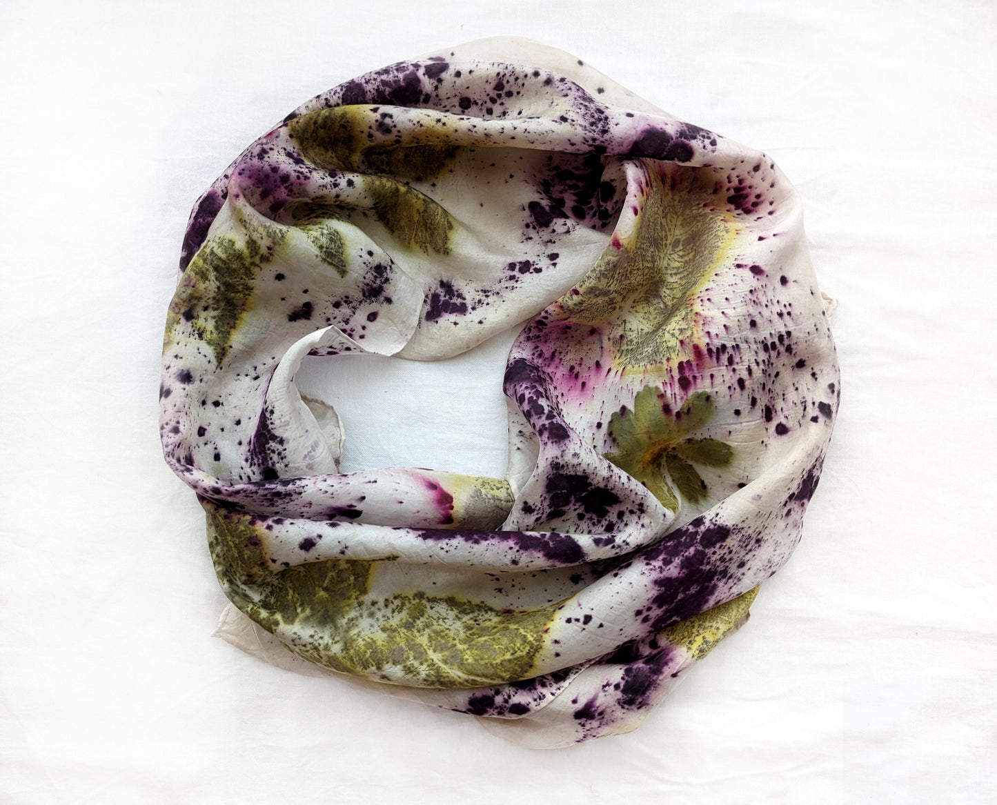Eco Printed Silk Scarf: Cosmos Flowers, Blackberry Leaves