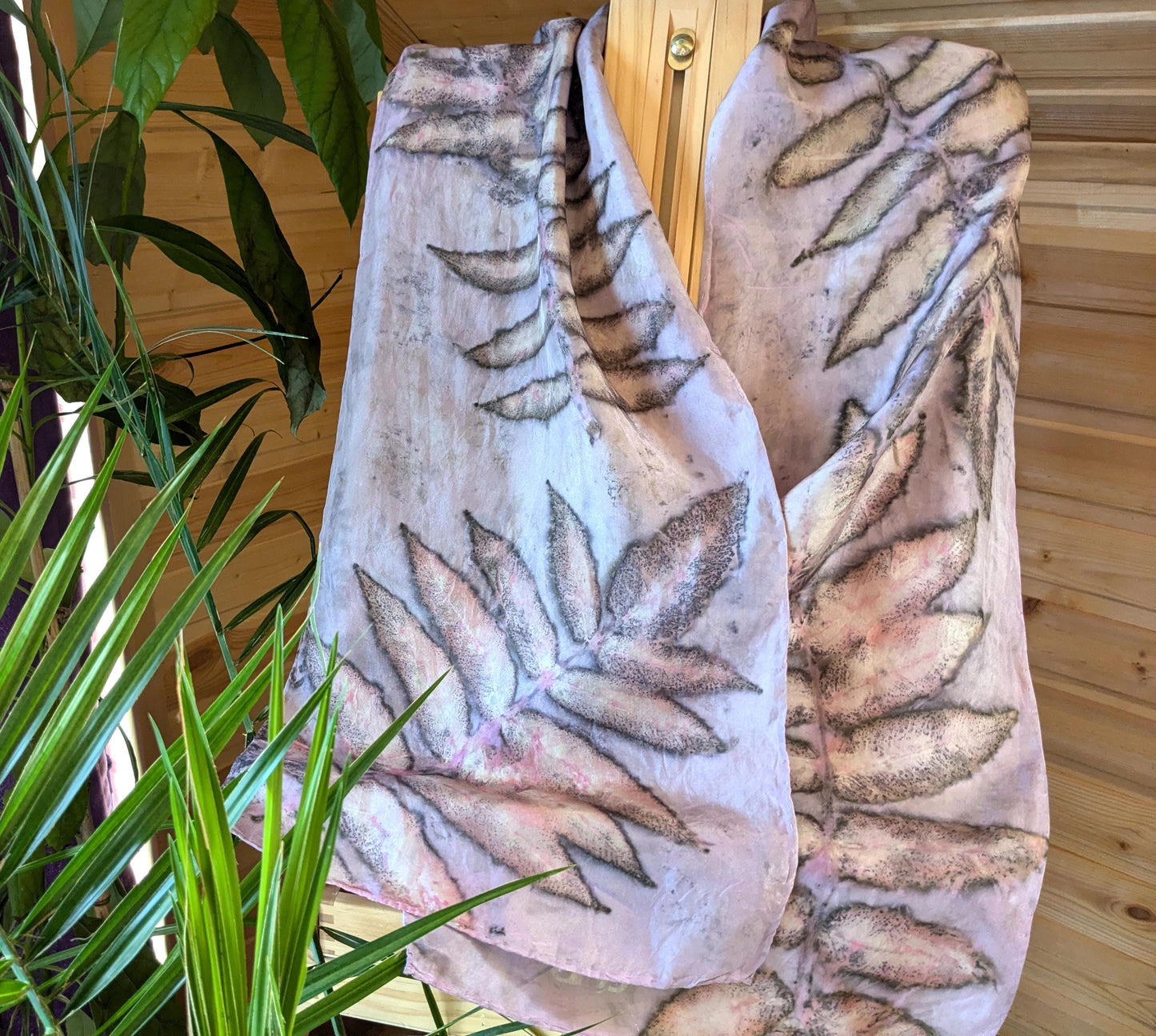 Eco-Printed Silk Scarf: Cochineal & Sumac Leaf Botanical Dye