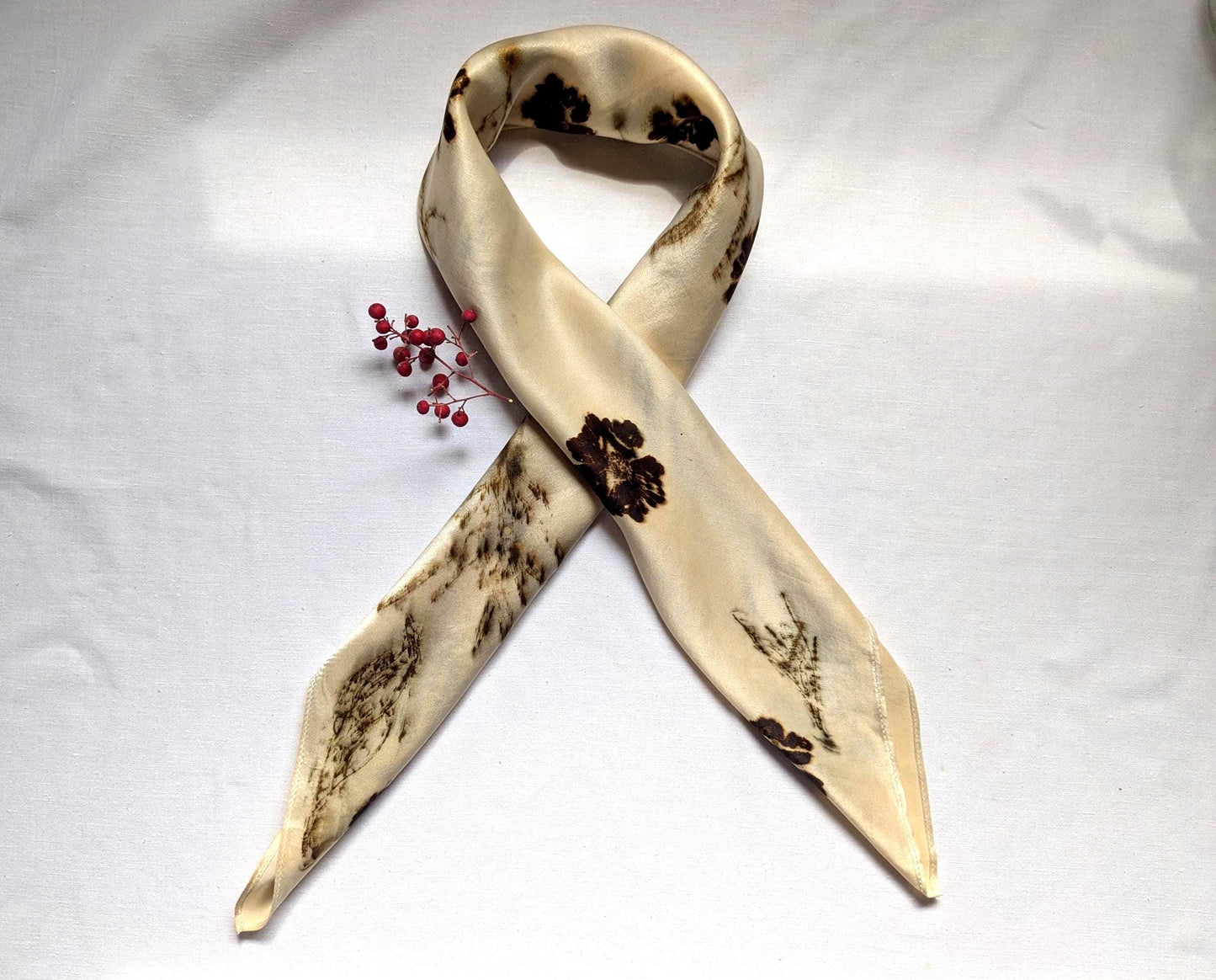 Silk scarf eco printed with Coreopsis flowers