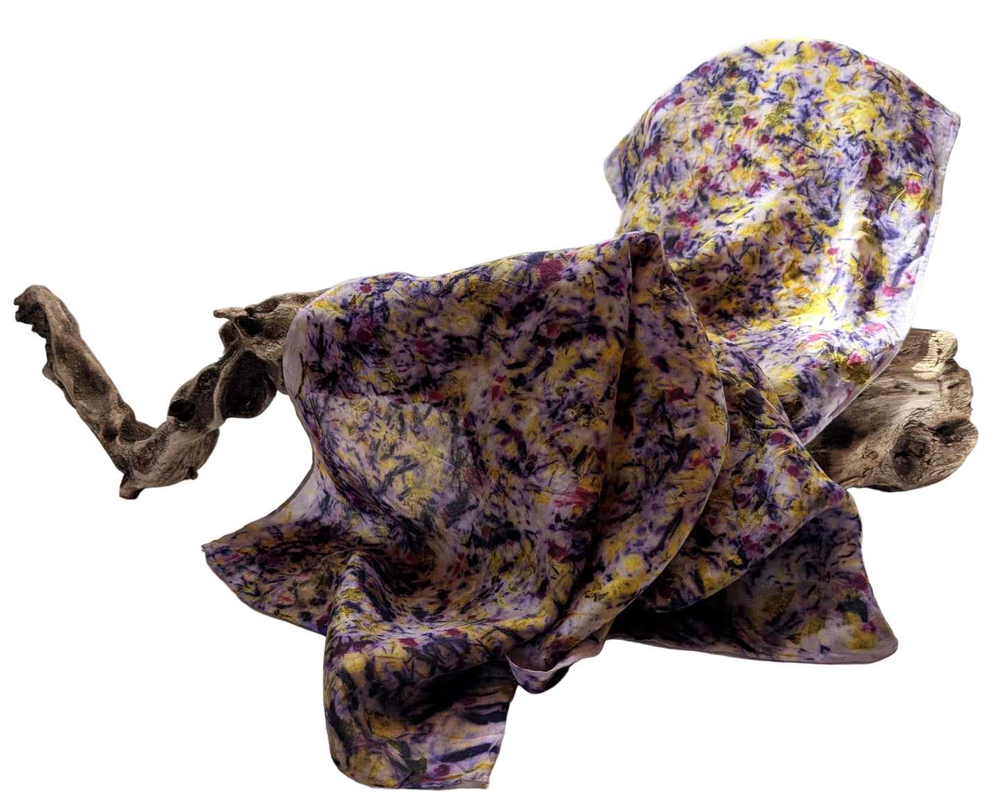 Hand-Dyed Silk Scarf: Logwood, Cochineal & Marigold Patterns