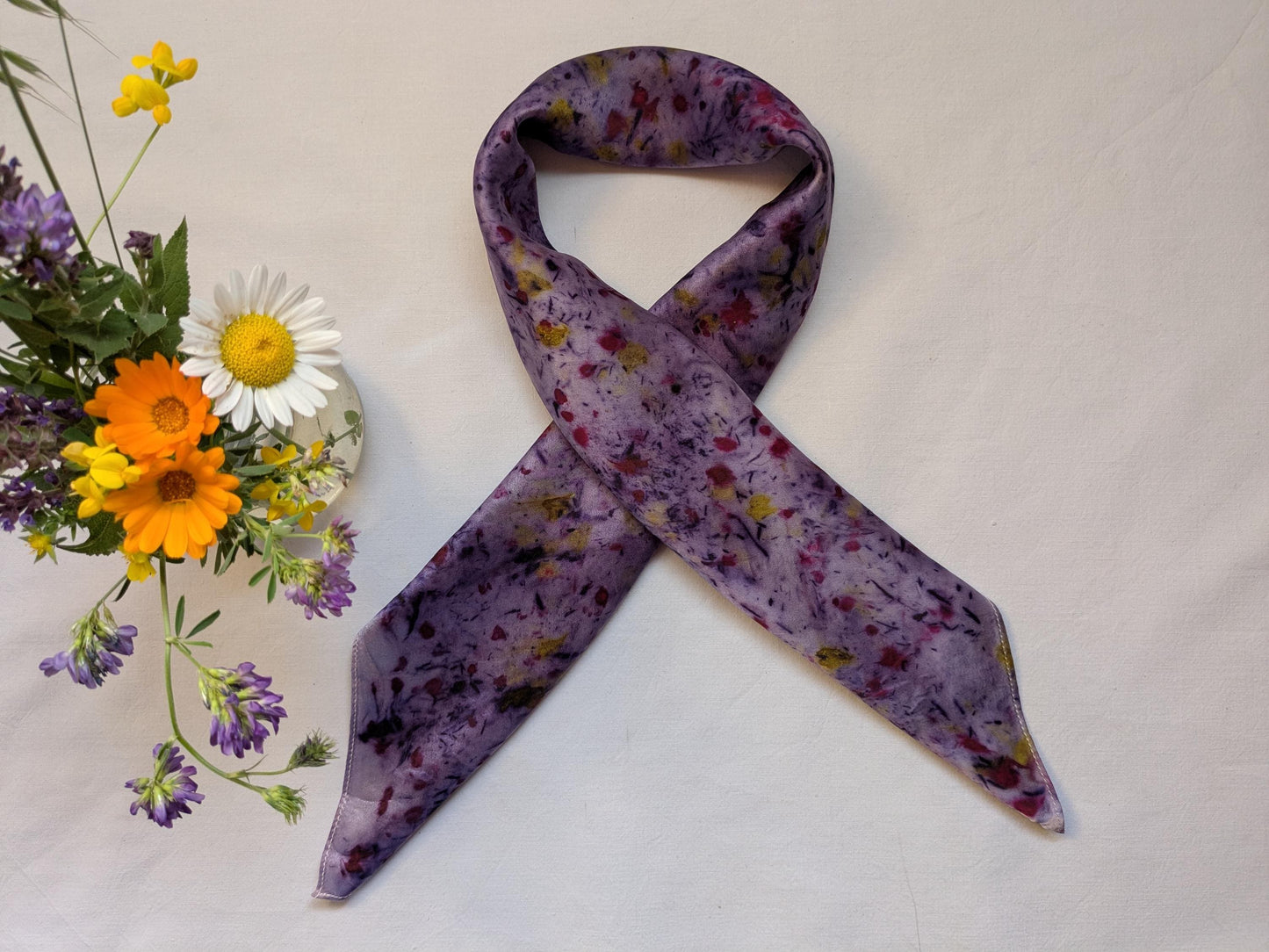 Handmade Organic Silk Scarf: Logwood Cochineal Marigold Botanical Dye